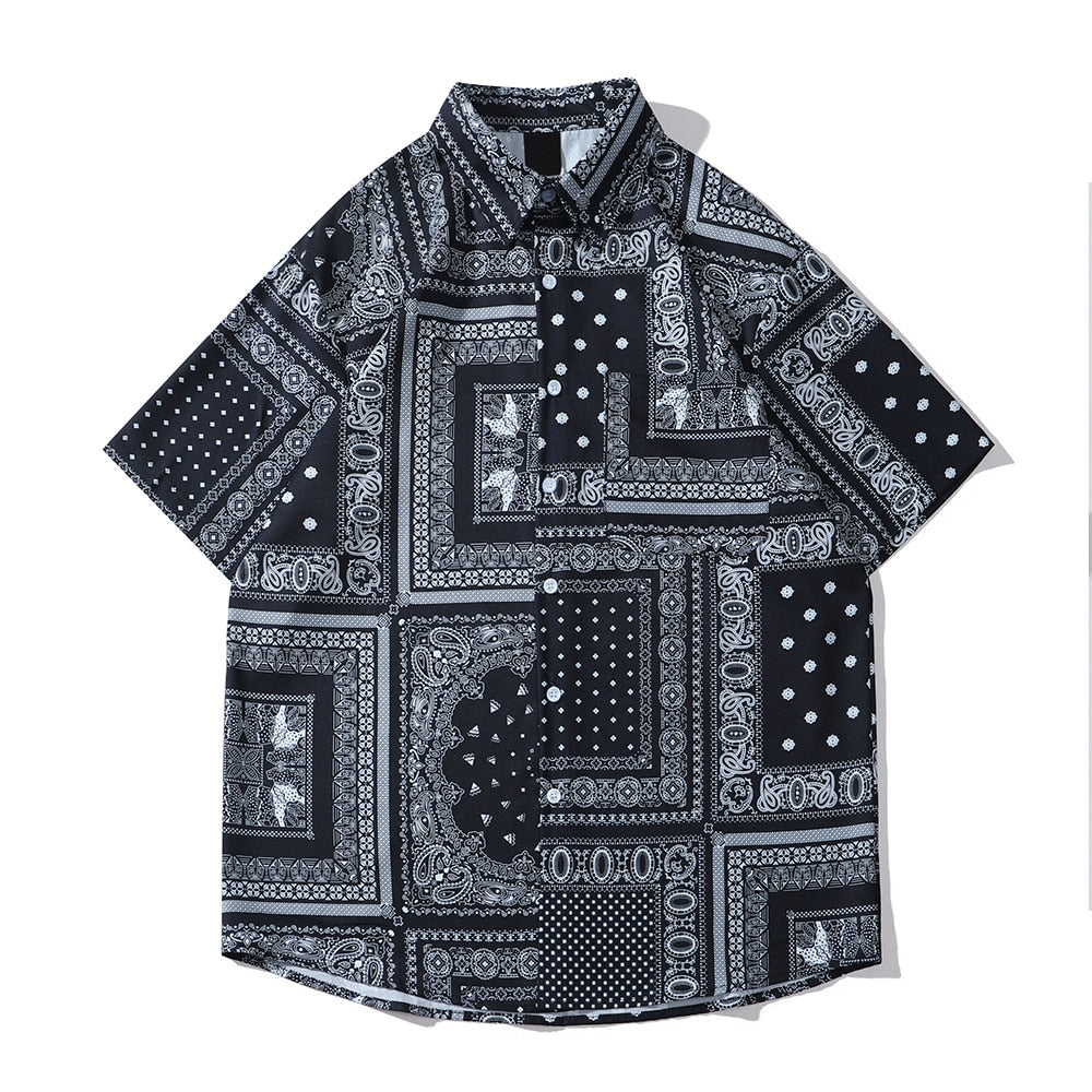 "Dark Bandanna" Unisex Streetwear Men Women Button Shirt