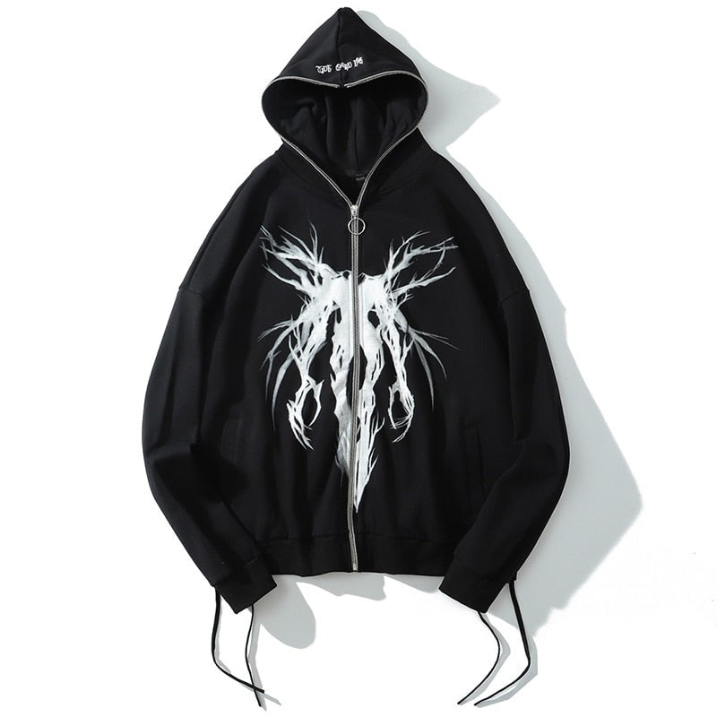 "White Ghost" Graphic Unisex Streetwear Vintage Women Men Y2K Hoodie