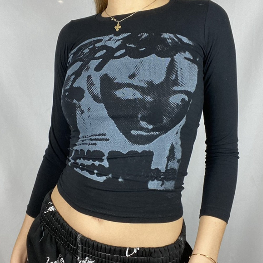 "One Portrait" Women Vintage Long Sleeve Streetwear Sweatshirt