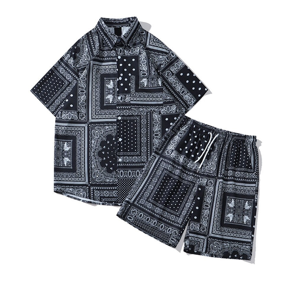 "Dark Bandanna" Unisex Streetwear Men Women Button Shirt