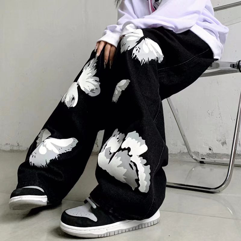 "Red Butterfly" Graphic Unisex Streetwear Women Men Y2K Pants
