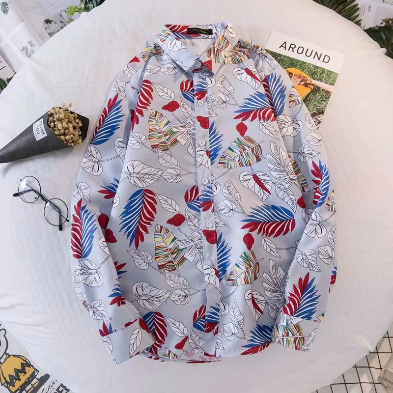 "Purple Leaves" Graphic Unisex Streetwear Vintage Women Men Y2K Button Up Shirt