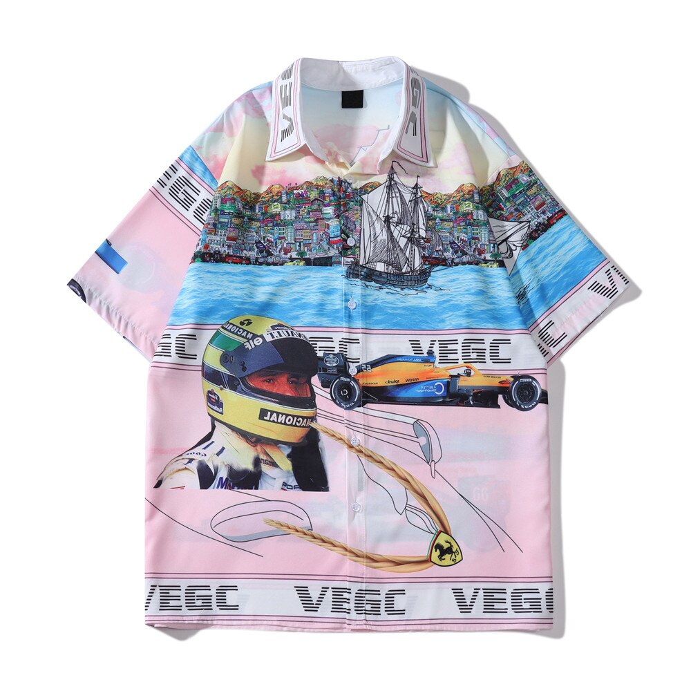 "Nascar Driver" Graphic Unisex Streetwear Vintage Women Men Y2K Button Shirt