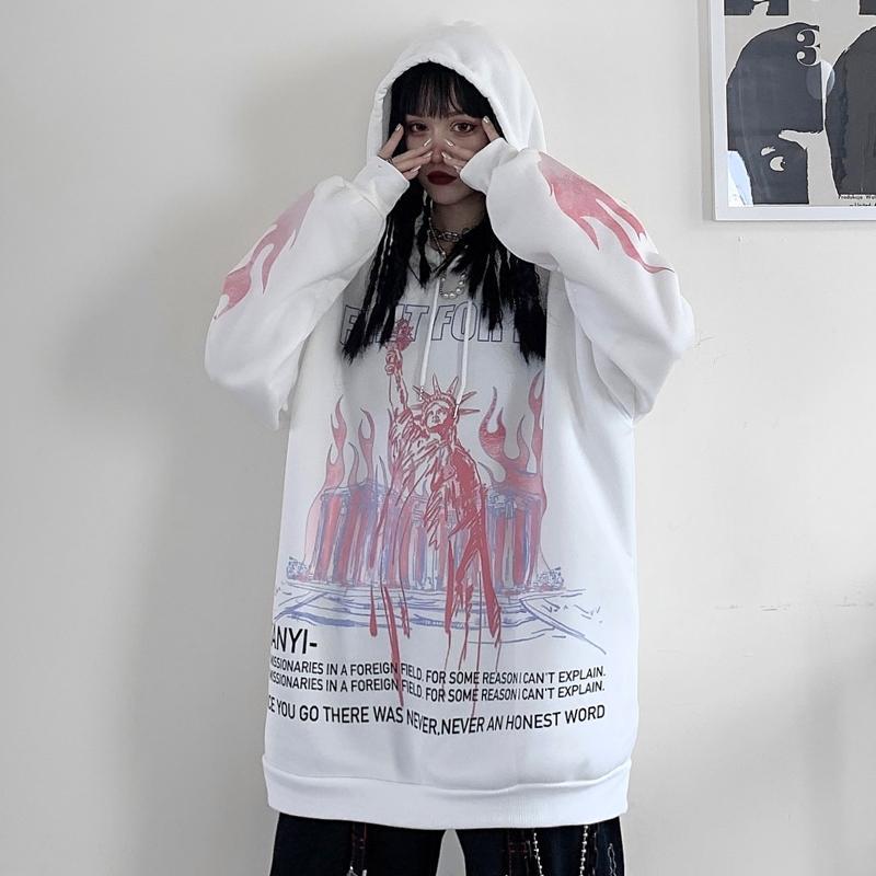 "Purple Flame" Graphic Unisex Streetwear Vintage Women Men Y2K Hoodie