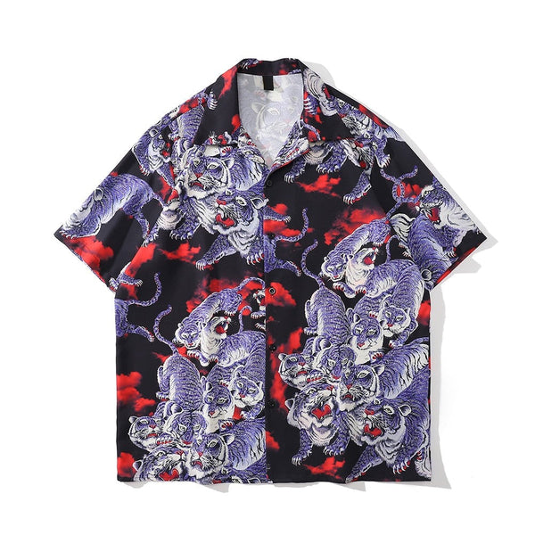 "Purple Dragon" Graphic Unisex Streetwear Vintage Women Men Y2K Button Shirt