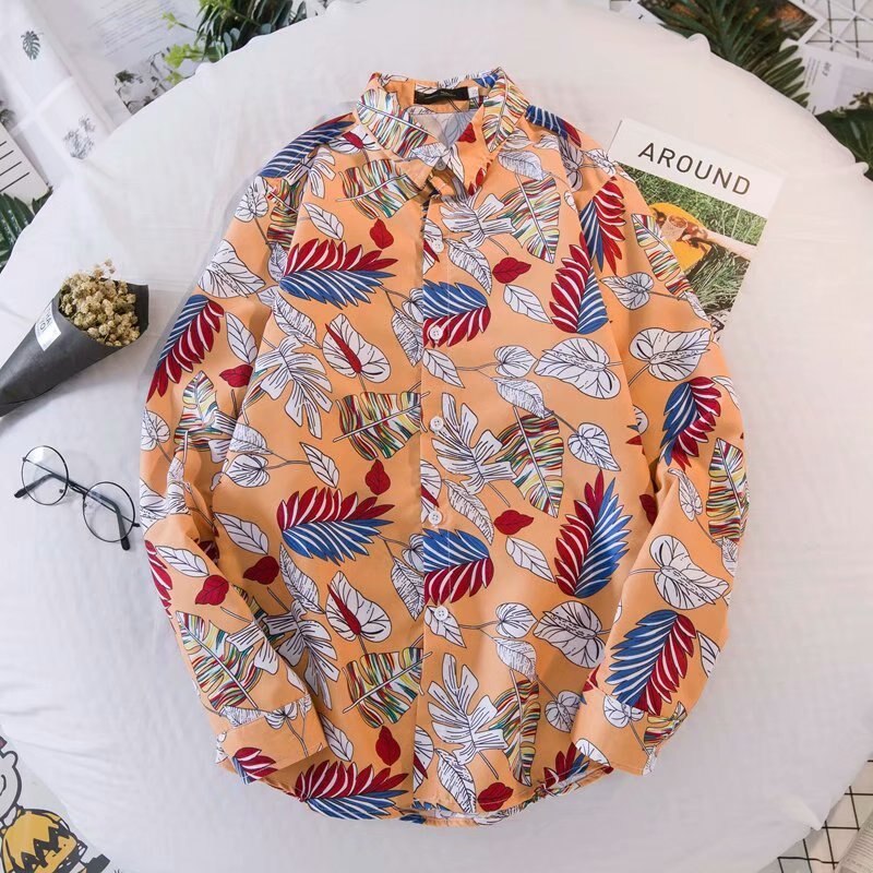 "Purple Leaves" Graphic Unisex Streetwear Vintage Women Men Y2K Button Up Shirt