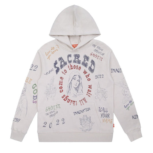 "Scared In The World" Graphic Unisex Streetwear Vintage Women Men Y2K Hoodie