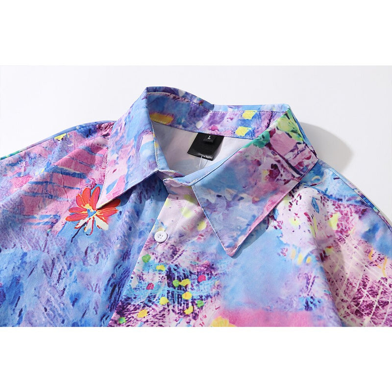 "Purple Rainbow" Graphic Unisex Streetwear Vintage Women Men Y2K Button Shirt