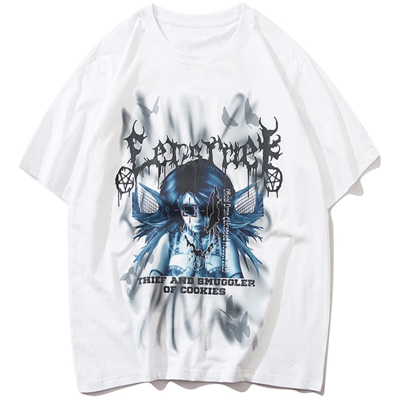 "Purple Angel" Graphic Unisex Streetwear Vintage Women Men Y2K T-Shirt