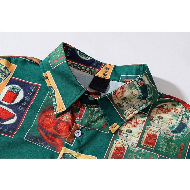 "Retro Case" Graphic Unisex Streetwear Vintage Women Men Y2K Button Shirt