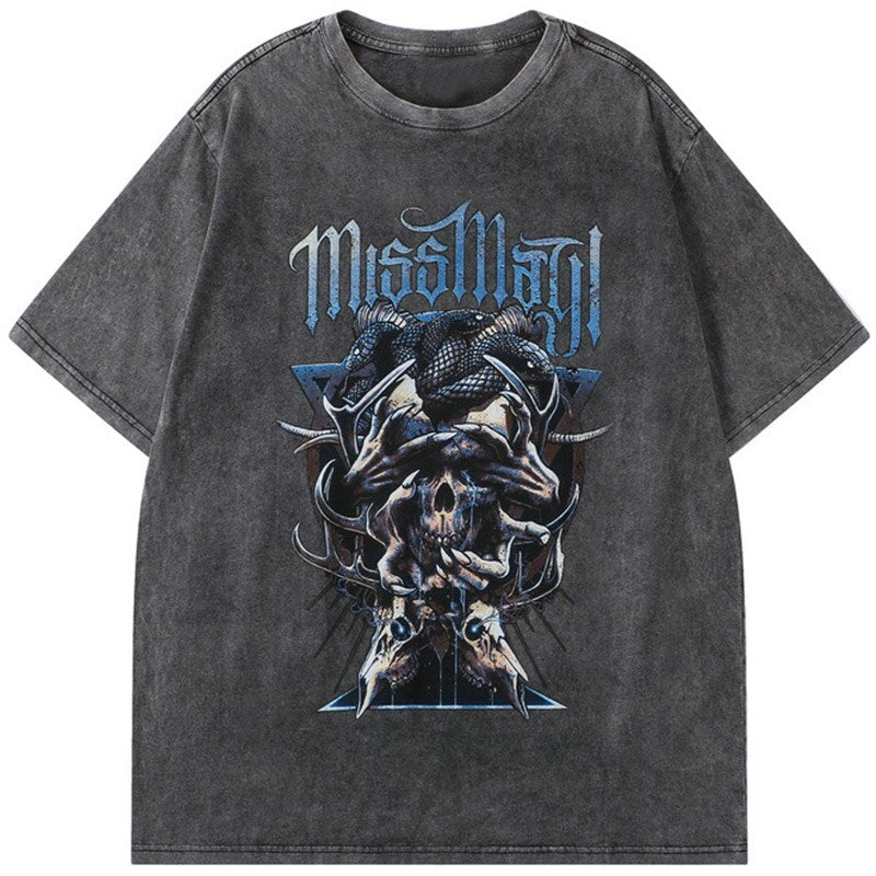 "Washed Skeleton" Graphic Unisex Streetwear Vintage Women Men Y2K T-Shirt