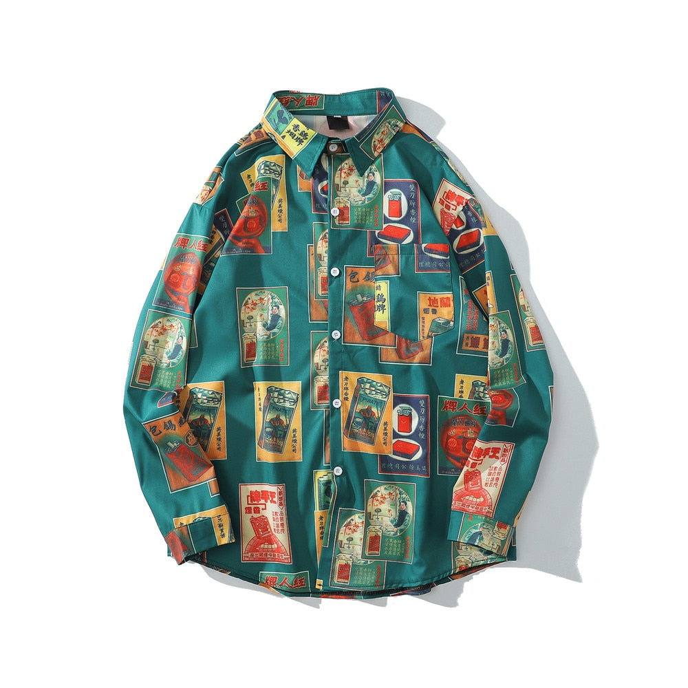 "Micasso Standing" Graphic Unisex Streetwear Vintage Women Men Y2K Button Up Shirt
