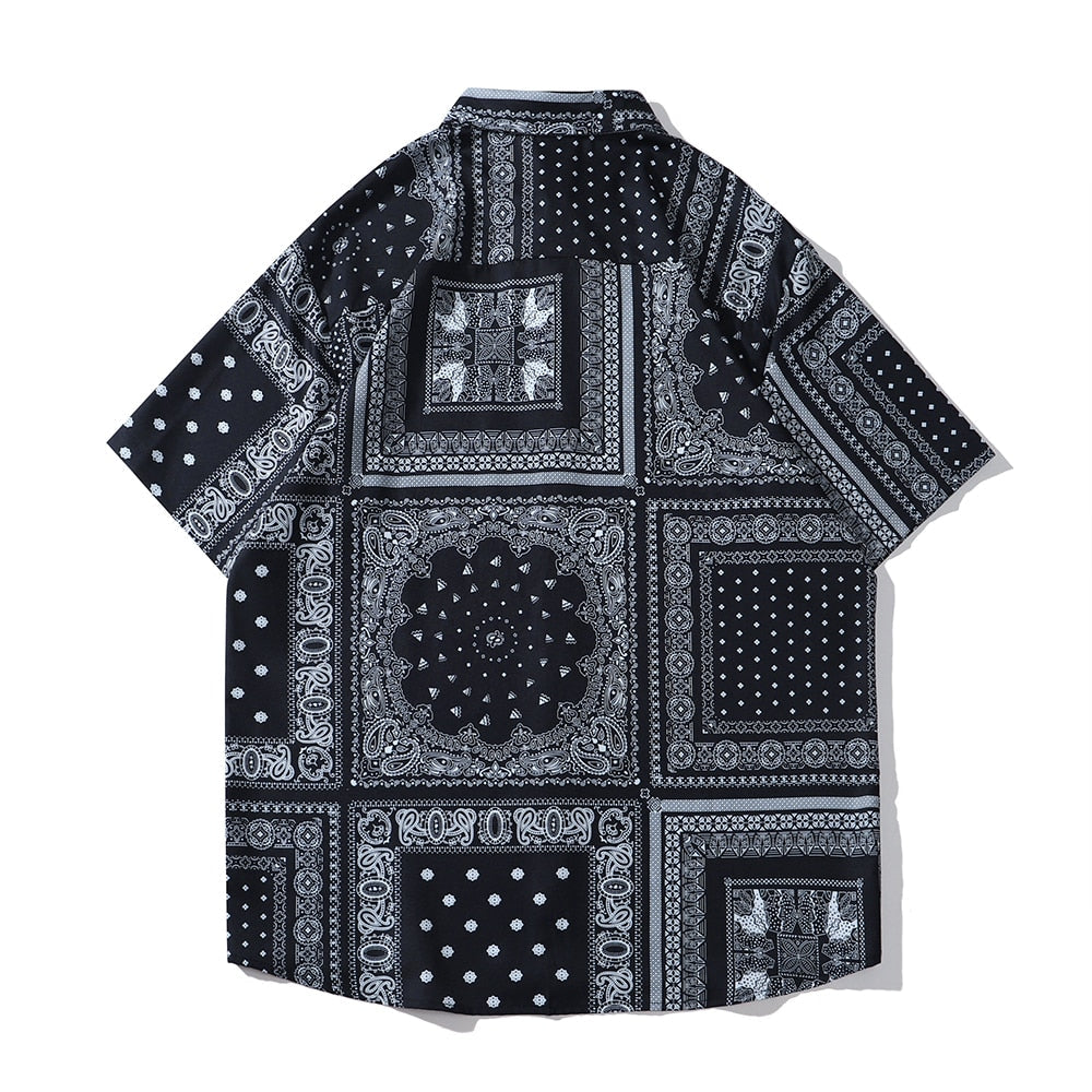 "Dark Bandanna" Unisex Streetwear Men Women Button Shirt