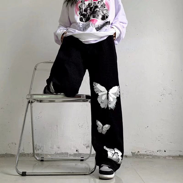 "Red Butterfly" Graphic Unisex Streetwear Women Men Y2K Pants