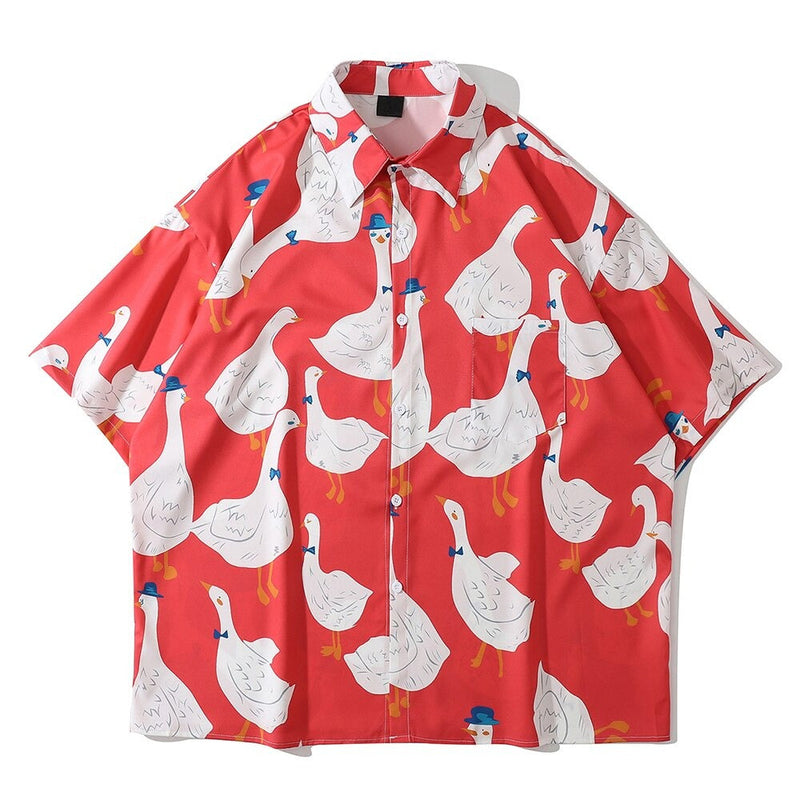 "Red Sky" Graphic Unisex Streetwear Vintage Women Men Y2K Button Shirt