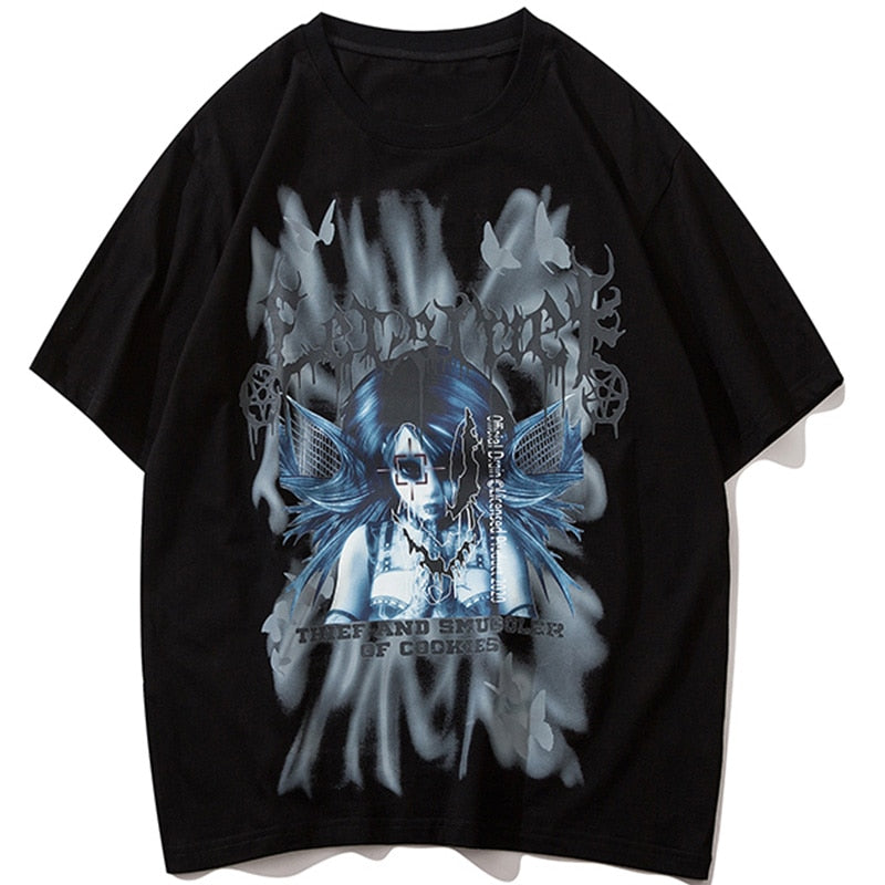 "Purple Angel" Graphic Unisex Streetwear Vintage Women Men Y2K T-Shirt