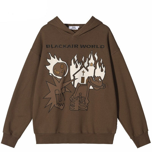 "World On Fire" Graphic Unisex Streetwear Vintage Women Men Y2K Hoodie