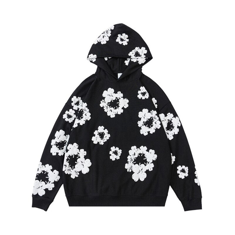 "White Flowers" Graphic Unisex Streetwear Vintage Women Men Y2K Hoodie