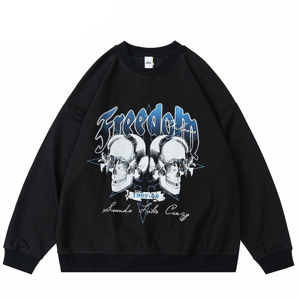 "Two Skulls" Graphic Unisex Streetwear Vintage Women Men Y2K Hoodie