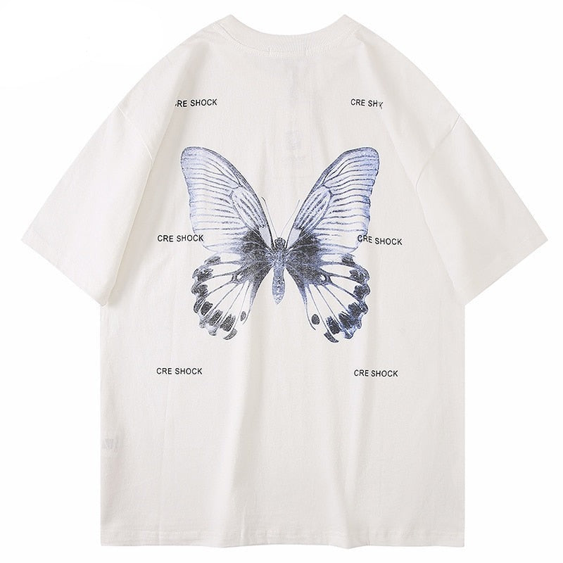 "White Butterfly" Graphic Unisex Streetwear Vintage Women Men Y2K T-Shirt