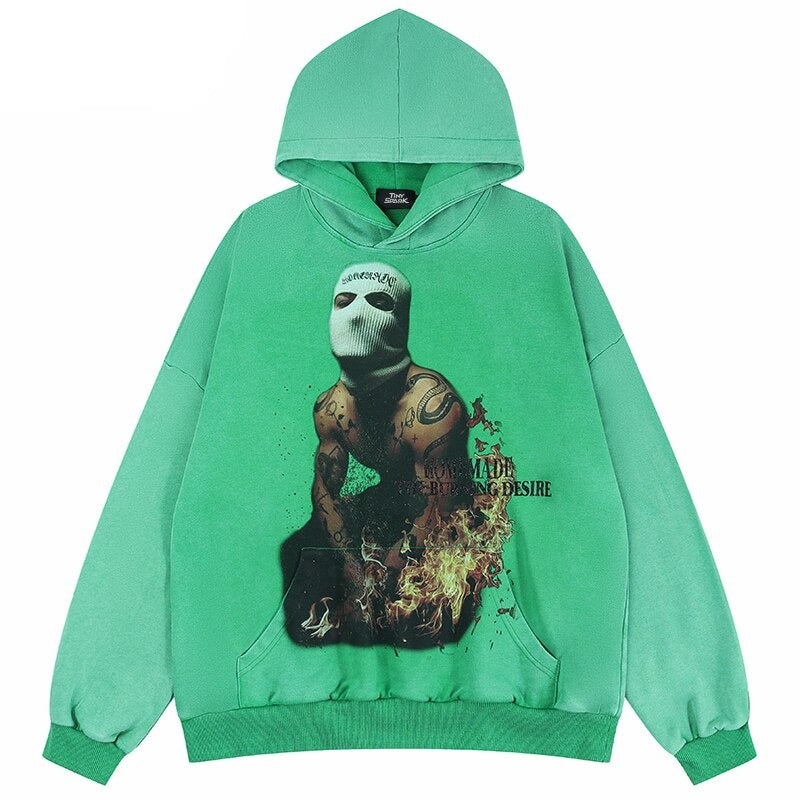 "Masked Blaze" Graphic Unisex Streetwear Vintage Women Men Y2K Hoodie