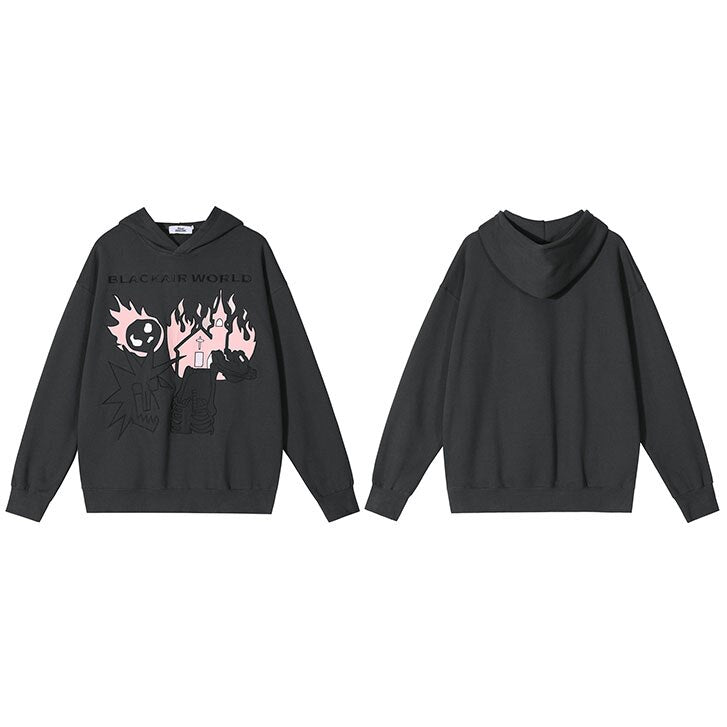 "World On Fire" Graphic Unisex Streetwear Vintage Women Men Y2K Hoodie