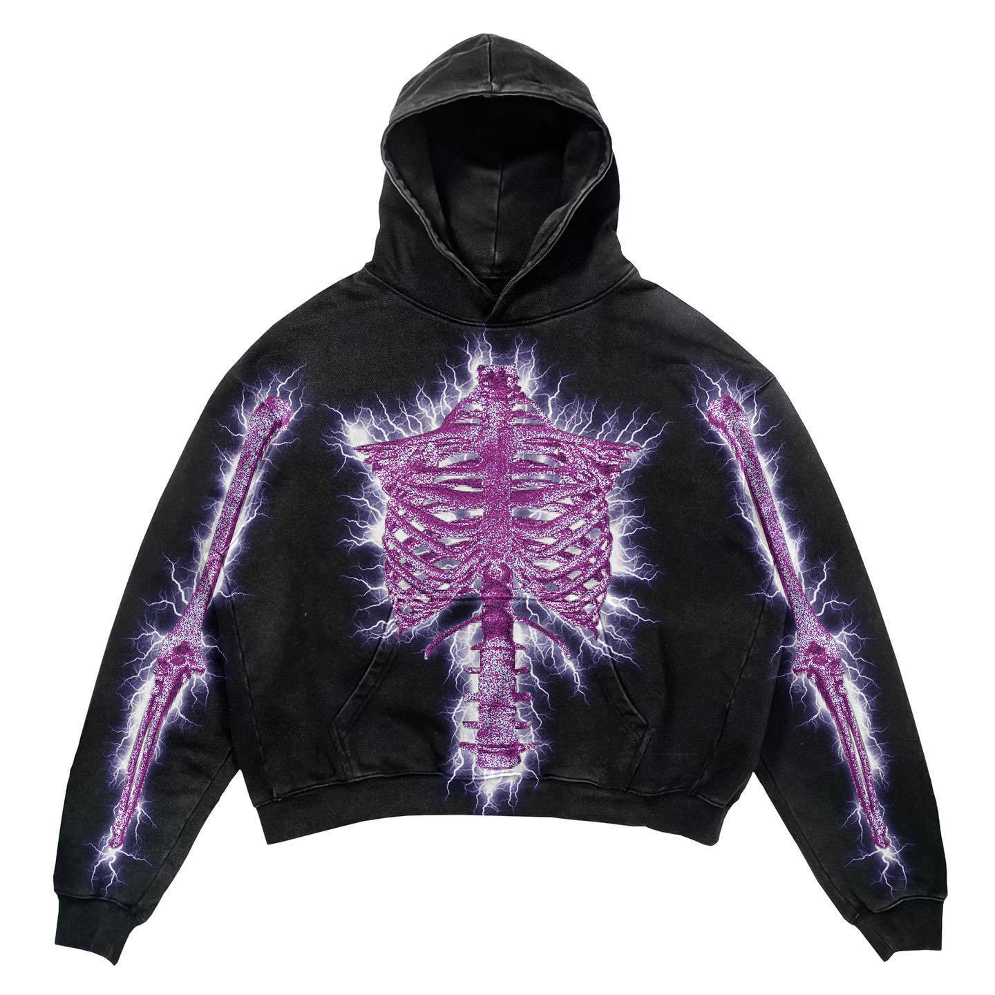 Streetwear hoodie featuring vaporwave futuristic prints and grunge influence, soft feel and easy drape, designed for expressive alternative looks and comfort.