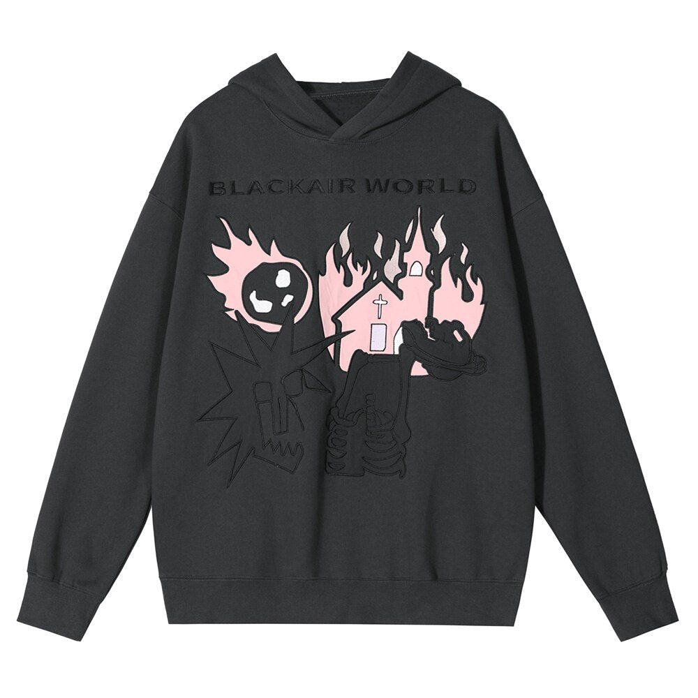 "Up In Flames" Graphic Unisex Streetwear Vintage Women Men Y2K Hoodie