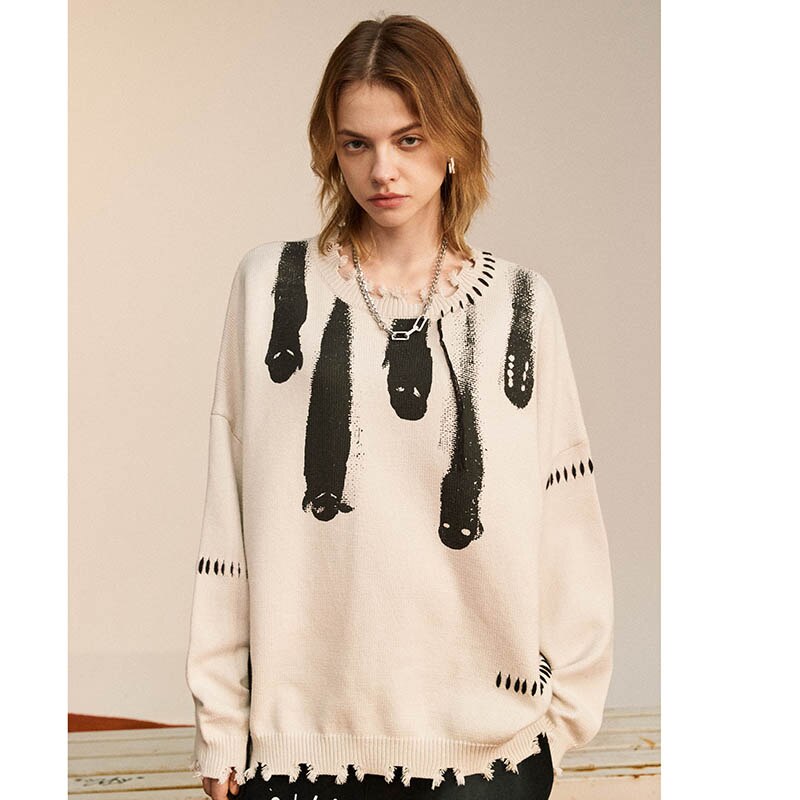 "Beige Ghost" Unisex Men Women Streetwear Graphic Sweater
