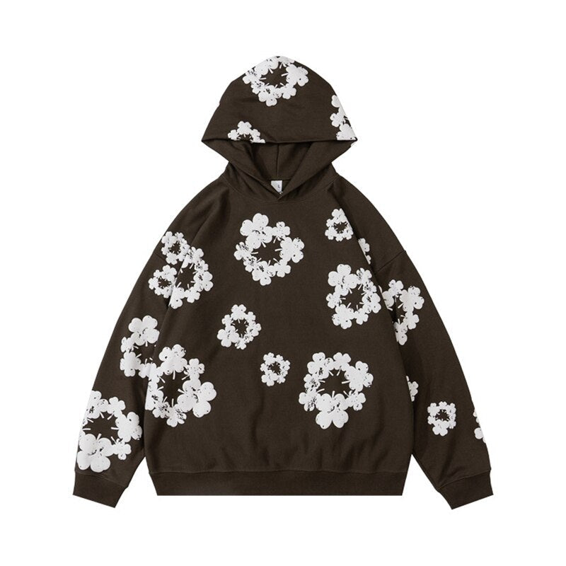 "White Flowers" Graphic Unisex Streetwear Vintage Women Men Y2K Hoodie