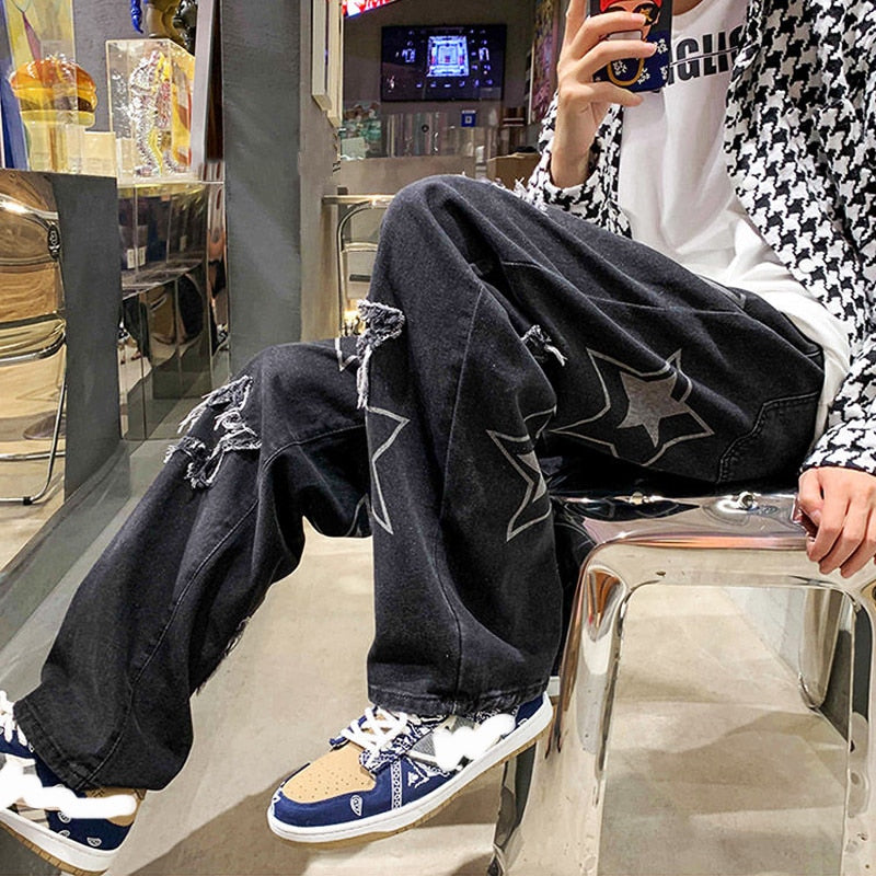 "Street Style" Graphic Unisex Streetwear Vintage Women Men Y2K Denim Jeans