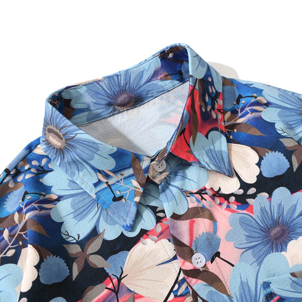 "Blue Garden" Graphic Unisex Men Women Streetwear Button Shirt