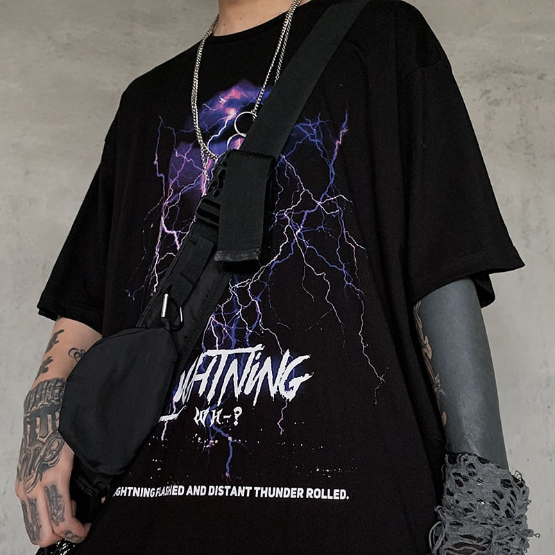 "Lighting Threat" Graphic Unisex Streetwear Vintage Women Men Y2K T-Shirt