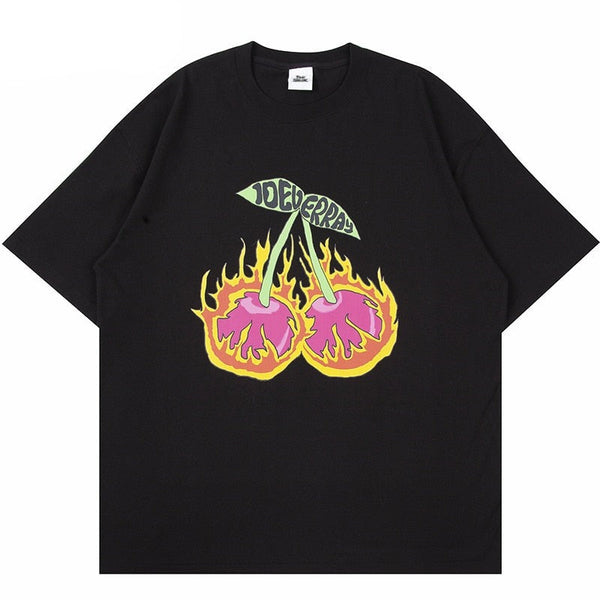 "Cherry Flame" Unisex Men Women Streetwear Graphic T-Shirt