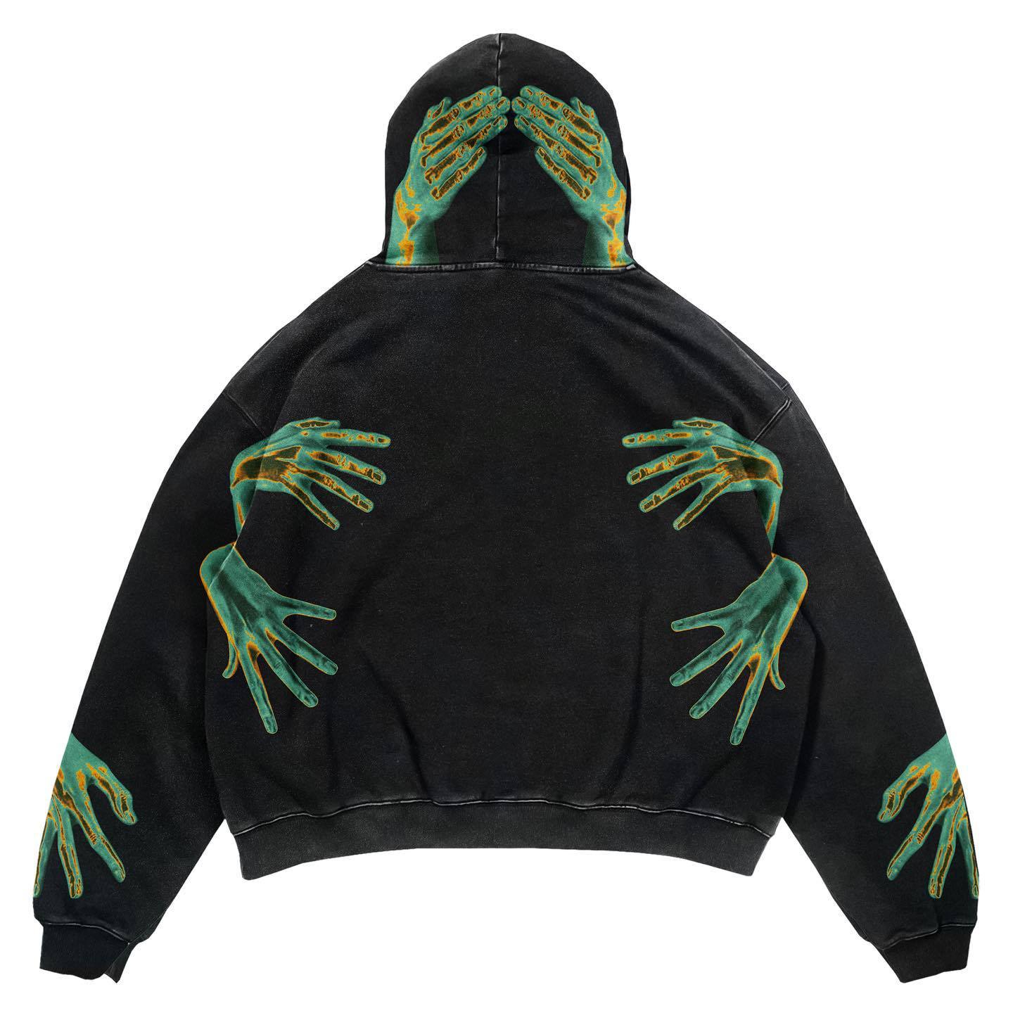 Dark gothic hoodie with retro Y2K spirit, heavyweight feel and durable stitching, a versatile piece for skate, alt, and urban outfits all season.