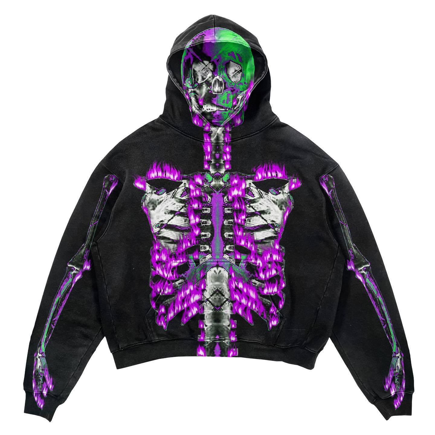 Streetwear hoodie featuring vaporwave futuristic prints and grunge influence, soft feel and easy drape, designed for expressive alternative looks and comfort.