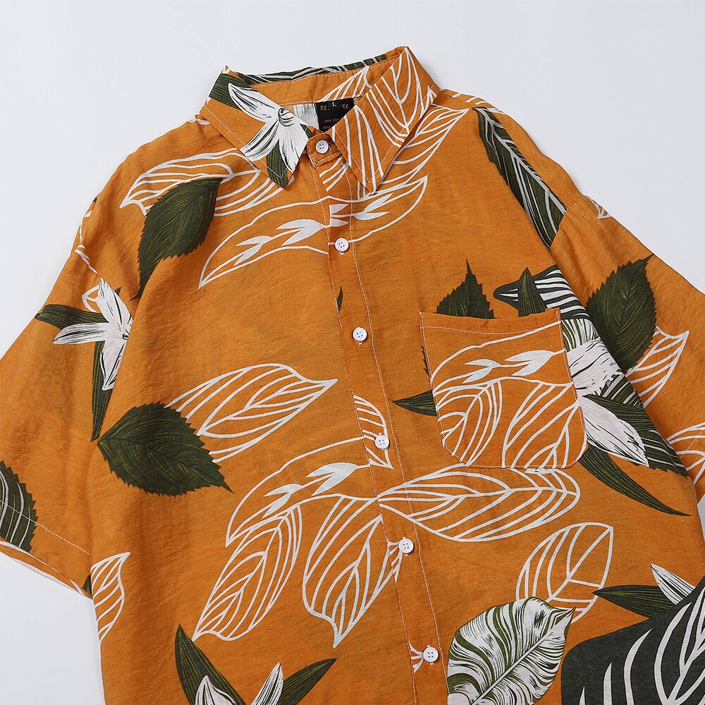 "Leaves Stuck" Graphic Unisex Streetwear Vintage Women Men Y2K Button Up Shirt