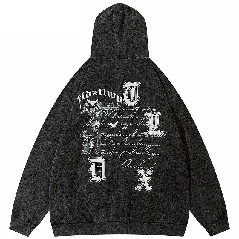 "Grey Cross" Graphic Unisex Streetwear Women Men Y2K Hoodie