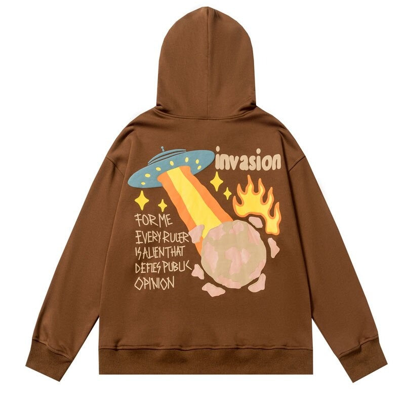 "Space Invasion" Graphic Unisex Streetwear Vintage Women Men Y2K Hoodie