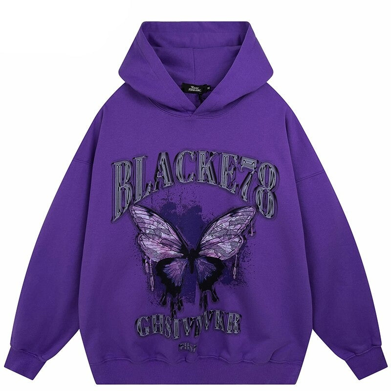 "Pink Butterfly" Graphic Unisex Streetwear Vintage Women Men Y2K Hoodie
