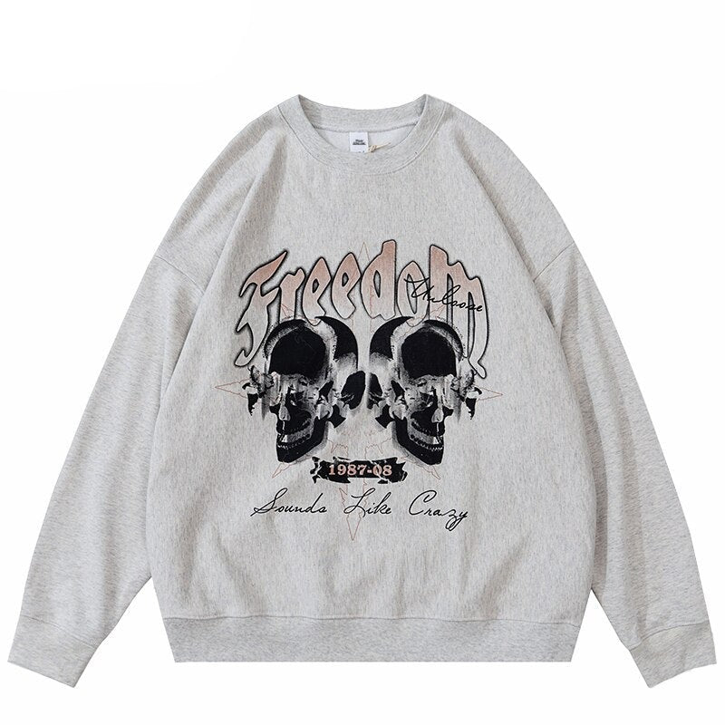 "Two Skulls" Graphic Unisex Streetwear Vintage Women Men Y2K Hoodie