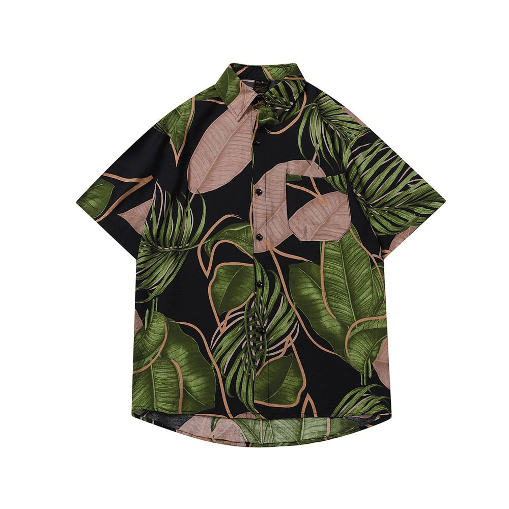 "Leaves Stuck" Graphic Unisex Streetwear Vintage Women Men Y2K Button Up Shirt