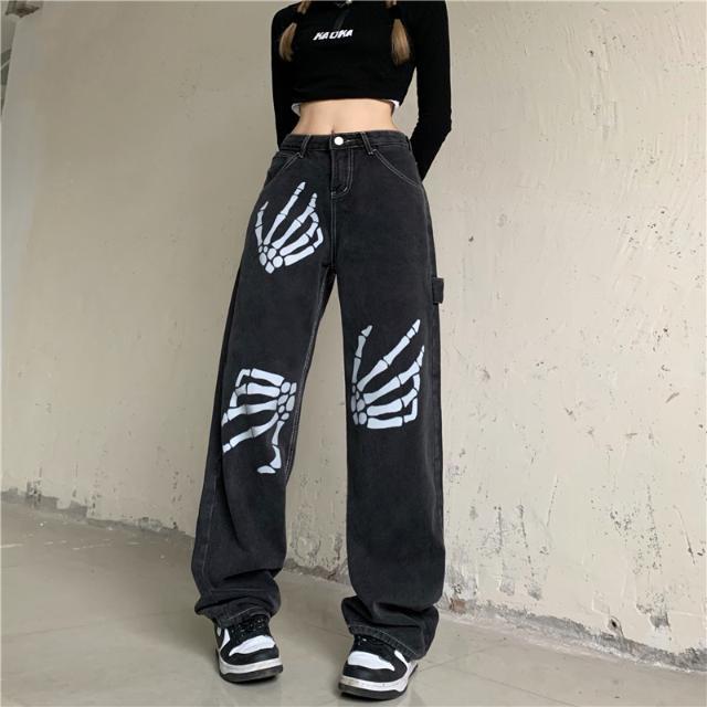 "Spider Web" Graphic Unisex Streetwear Women Men Y2K Denim Jeans