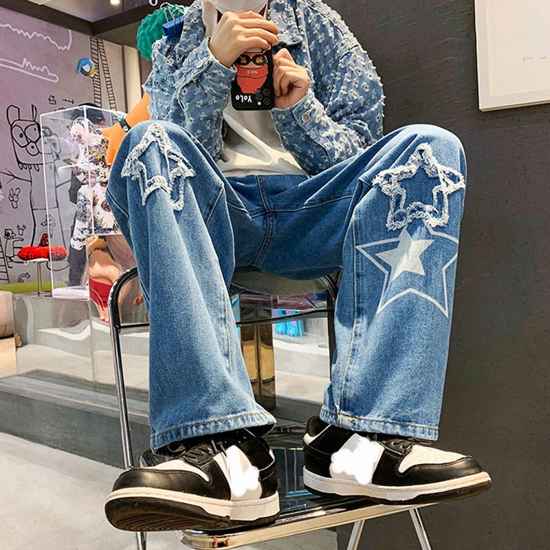 "Street Style" Graphic Unisex Streetwear Vintage Women Men Y2K Denim Jeans