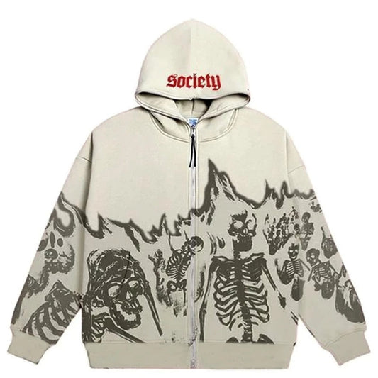 Dark gothic hoodie with retro Y2K spirit, heavyweight feel and durable stitching, a versatile piece for skate, alt, and urban outfits all season. Color: Beige Size: S.