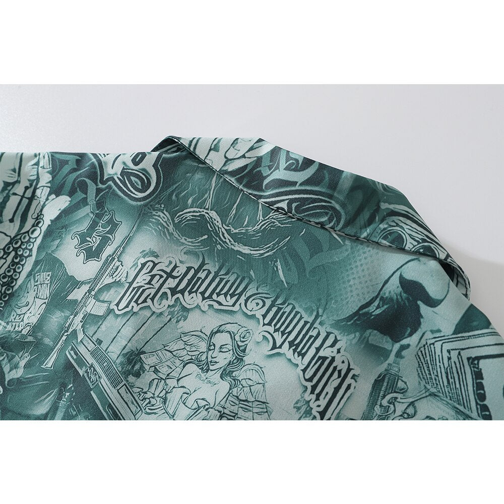 "Paisa" Graphic Unisex Streetwear Vintage Women Men Y2K Button Up Shirt
