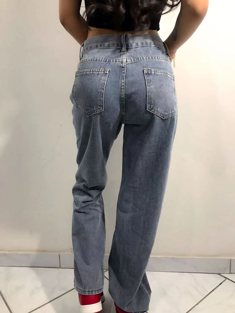 "Skate" Graphic Unisex Streetwear Women Men Y2K Denim Jeans