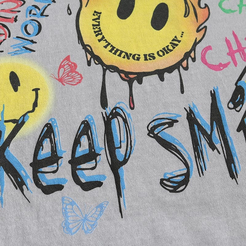 "Keep Smiling Forever" Graphic Unisex Streetwear Vintage Women Men Y2K T-Shirt