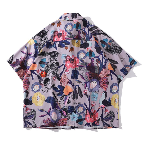 "Purple Garden" Graphic Unisex Streetwear Vintage Women Men Y2K Button Shirt