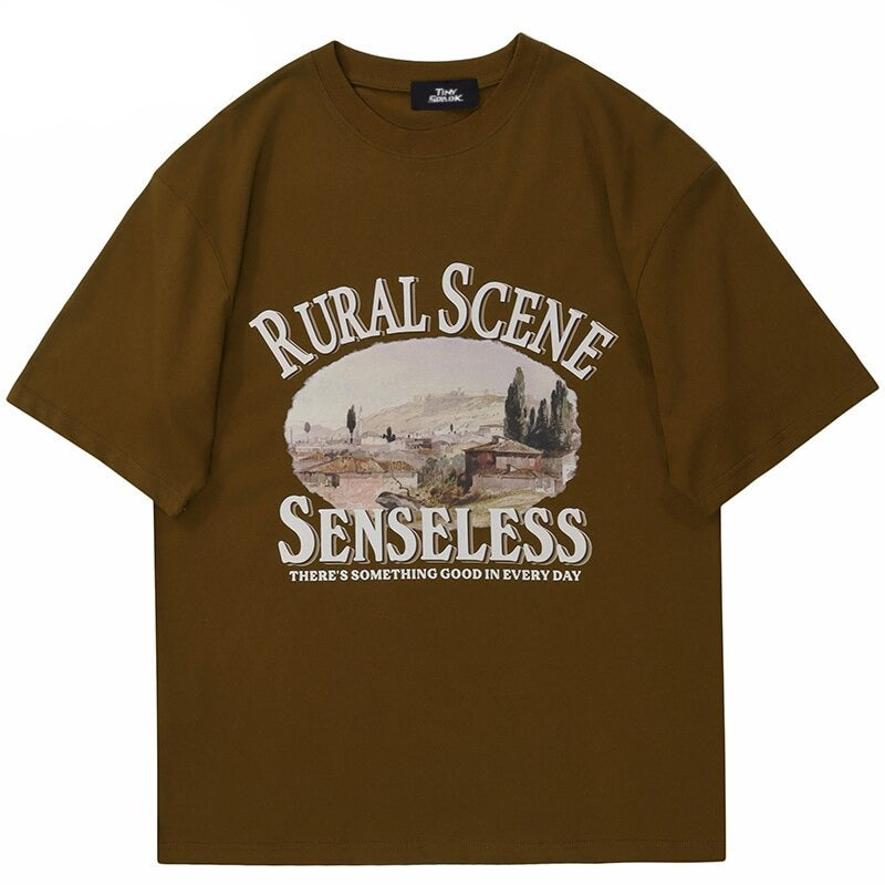 "Rural Scene" Graphic Unisex Streetwear Vintage Women Men Y2K T-Shirt